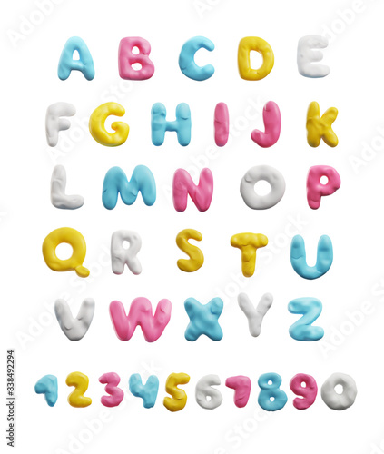 Cute alphabet, different letters in plasticine art, realistic 3D vector
