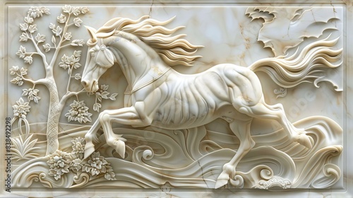 Fototapeta Naklejka Na Ścianę i Meble -  Beautiful animal 3d relief wallpaper. Mural wallpaper. AI generated illustration