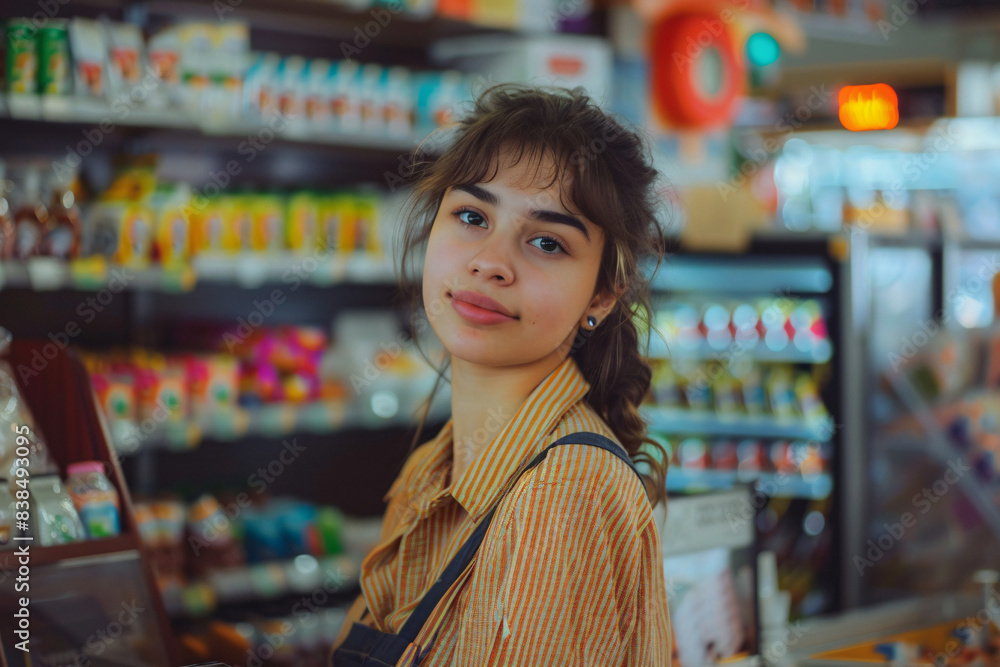 young girl cashier in a store