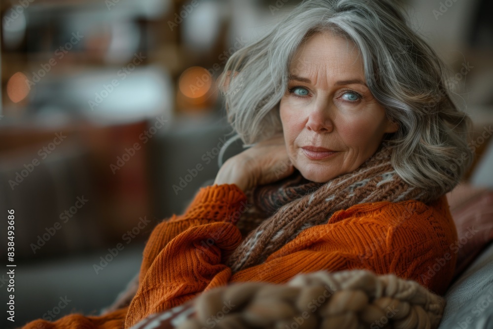 Woman on sofa with blanket Woman on sofa with blanket