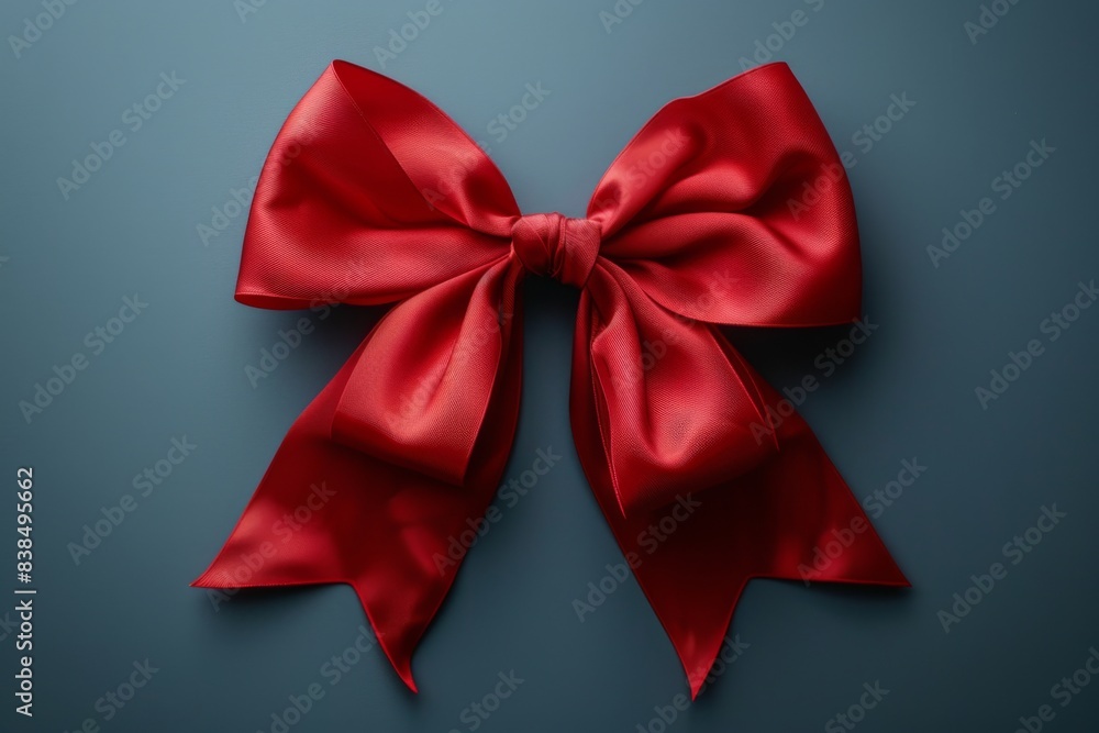 Red bow blue background red ribbon Red bow blue background red ribbon