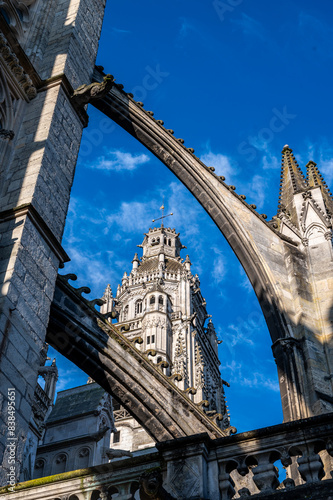 Tours street view, city on Central Loire valley, cathedral of Tours, dedicated to Saint Gatien, visiting on castles of Loire valley, France photo