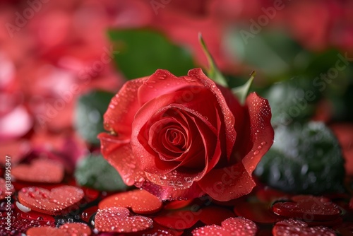 Rose on table with hearts