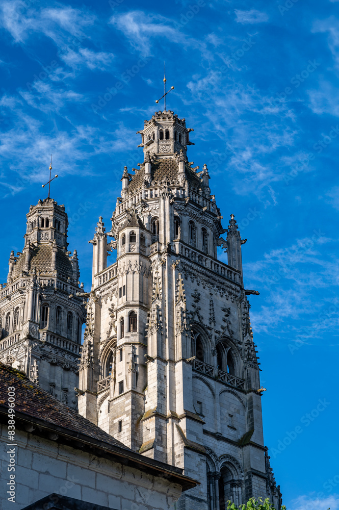 Fototapeta premium Tours street view, city on Central Loire valley, cathedral of Tours, dedicated to Saint Gatien, visiting on castles of Loire valley, France