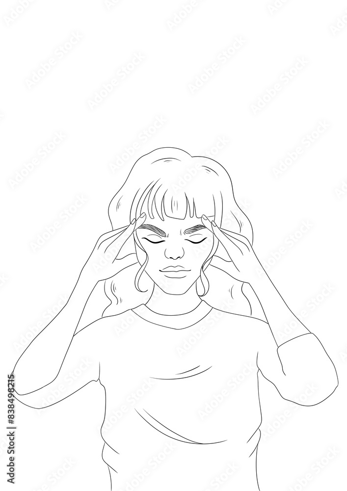 illustration d'une femme qui se tient la tête de douleur, migraine, mal de tête illustration d'une femme qui se tient la tête de douleur, migraine, mal de tête