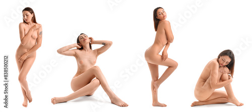 Set of beautiful naked young woman on white background