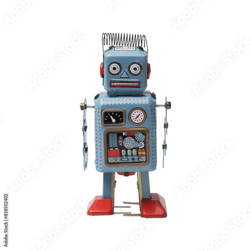 Foto Funny vintage tin toy robot on white background