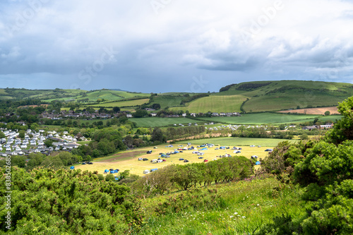 Fototapeta Naklejka Na Ścianę i Meble -  Campsites and cabins in the Dorset countryside at Chideock, Bridport, England 