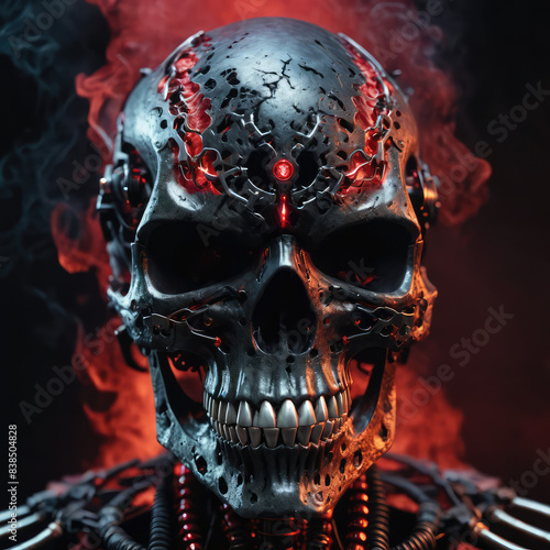 Red Evil Robot Skull  photo