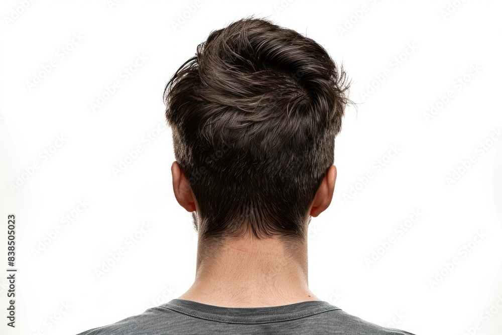 Back of Head. Rear View of Brunette Man Isolated on White Background Back of Head. Rear View of Brunette Man Isolated on White Background