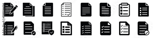 Set of Document Icons Featuring Various Checklist and Writing Symbols