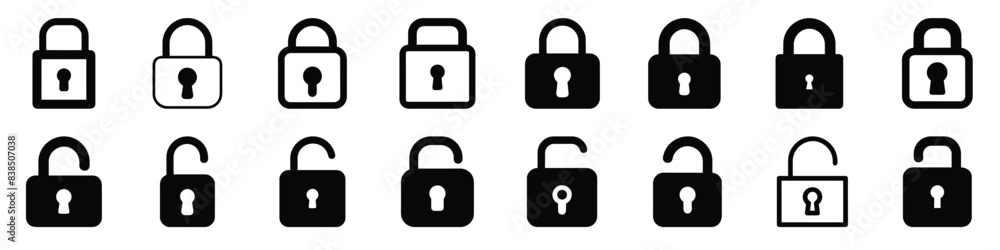 Vector Set of Locked and Unlocked Padlock Icons in Various Styles Vector Set of Locked and Unlocked Padlock Icons in Various Styles