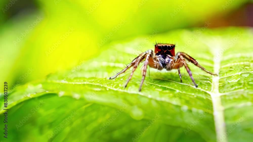spider on a leaf.Seamless 4k time lapse virtual video animation background spider on a leaf.Seamless 4k time lapse virtual video animation background