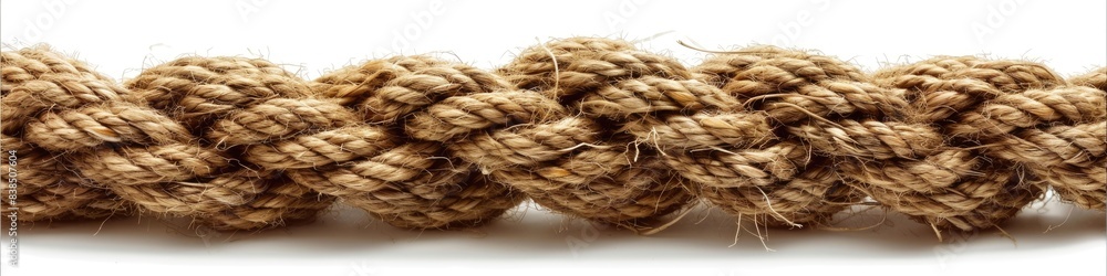 Fototapeta premium Brown String. Strong Rope with Rough Texture and White Border Part