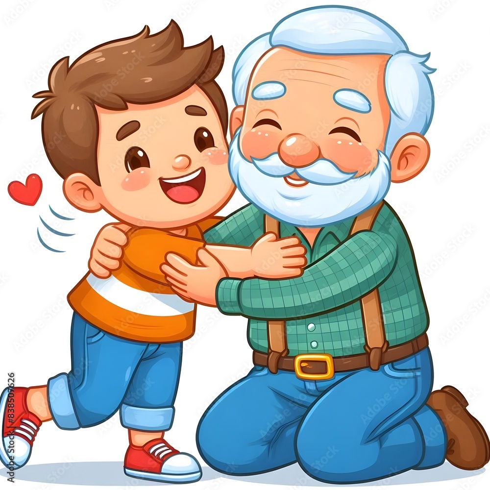 Happy Fathers Day Illustration of Grandson Hugging Grandfather Happy Fathers Day Illustration of Grandson Hugging Grandfather