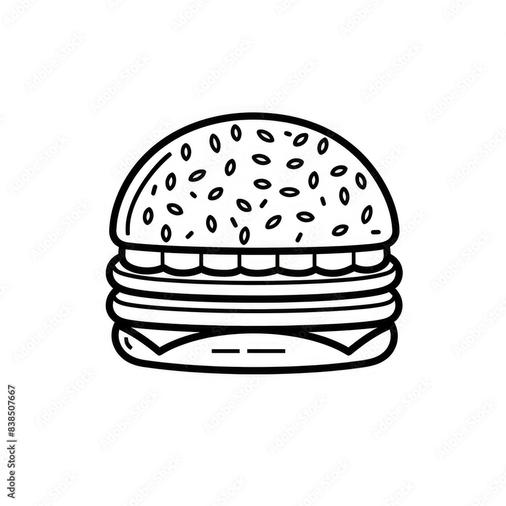 Burger Drawing. Simple Linear Graphic Design Illustration of Hamburger Icon Burger Drawing. Simple Linear Graphic Design Illustration of Hamburger Icon