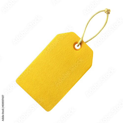 Yellow Price Tag with String, cut out isolated PNG transparent