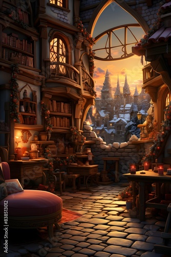3D CG rendering of Fairy Tale Castle and magic forest. High quality photo