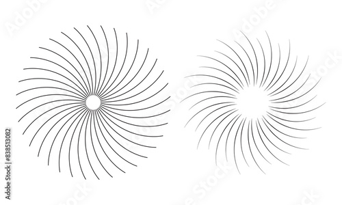 Radial circle lines. Circular radiating lines geometric element. Sun star rays symbol. Abstract geometric shapes. Design element. Vector illustration isolated on white background. EPS 10