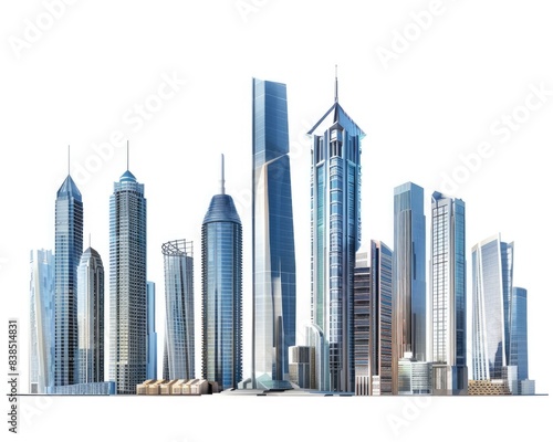 Cityscape Isolated. Skyscraper and Tower Set of Modern Office and Residential Buildings
