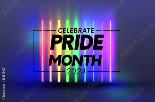 Neon sign. LGBT neon signs logo vector design template. Celebrate Pride Month 2024 Label, light banner design element colorful modern design trend, night bright advertising. Vector bright sign. photo