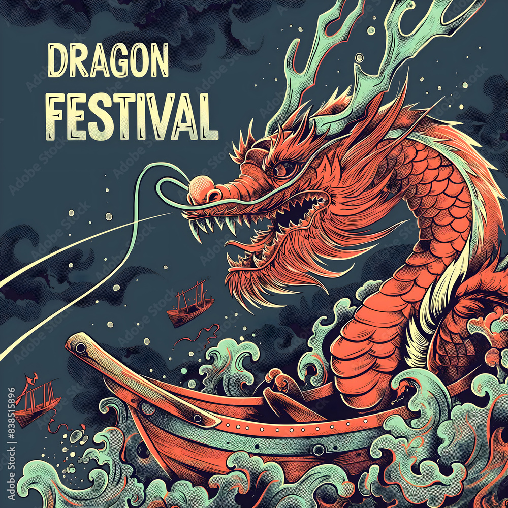 Dragon boat festival, Chinese background, ancient tradition and culture poster, template