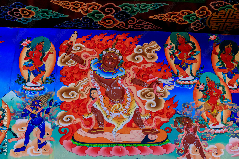 custom made wallpaper toronto digitalBuddhist temple interior featuring ornate decorations, statues of buddha, and traditional architecture. Serene atmosphere with intricate details, golden accents, religious and cultural artifacts Nepal