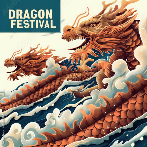 Dragon boat festival, Chinese background, ancient tradition and culture poster, template