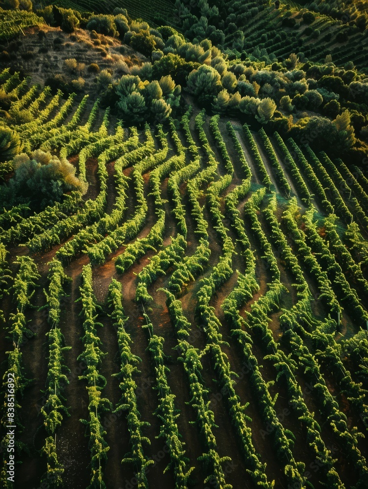Fototapeta premium an aerial view of a vineyard field 