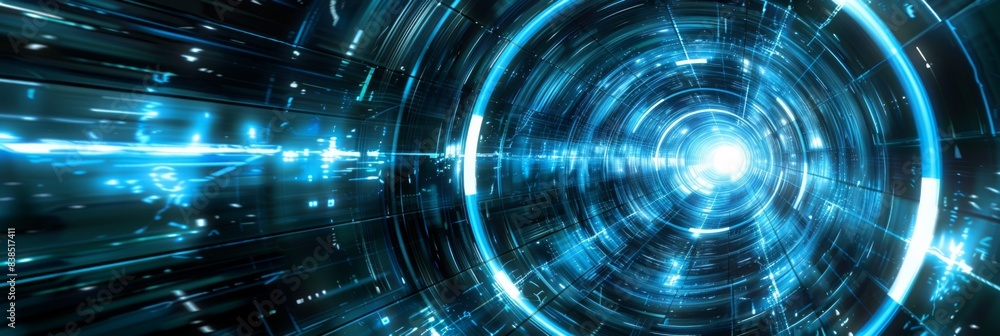 A futuristic looking blue and white light tunnel with a bright center, AI A futuristic looking blue and white light tunnel with a bright center, AI
