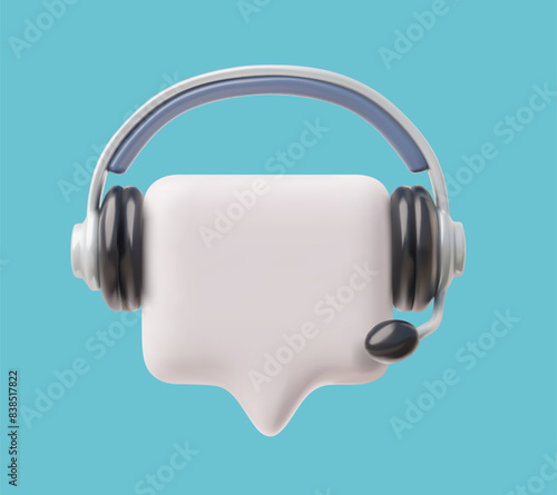 3D cartoon icon featuring headphone and speech bubble for call center and customer support visual