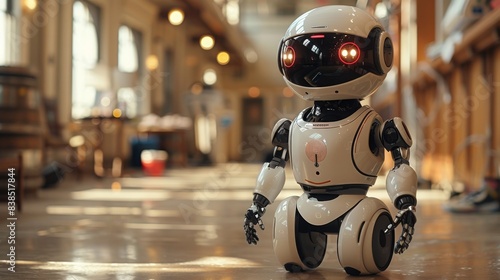 Wallpaper Mural A white and black robot named Costaposta sits on a tiled floor in a blurry indoor environment. The robot appears to be educating patients about their health conditions. Torontodigital.ca