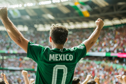 Mexican football soccer fans in a stadium supporting the national team, El Tricolor  © PixelArtist