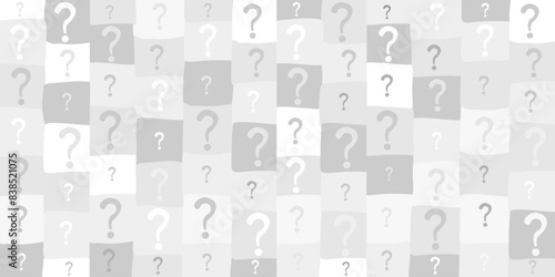 Seamless background with question signs. Too Many Questions. Quiz Background. AQ button. Asking questions. Ask for help. Closeup. Horizontal banner.  Vector illustration 