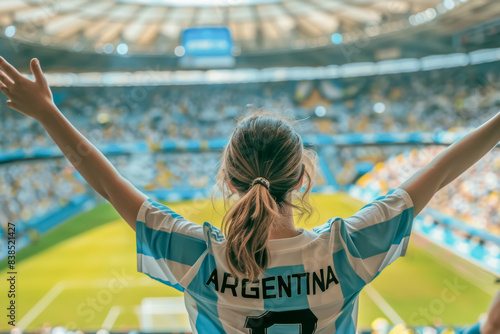 Argentine football soccer fans in a stadium supporting the national team, Albiceleste, Gauchos
 photo