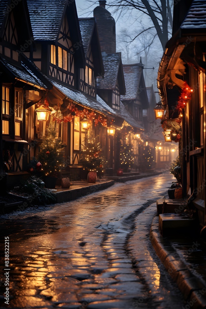 Winter street in the old town of Rouen in Normandy, France
