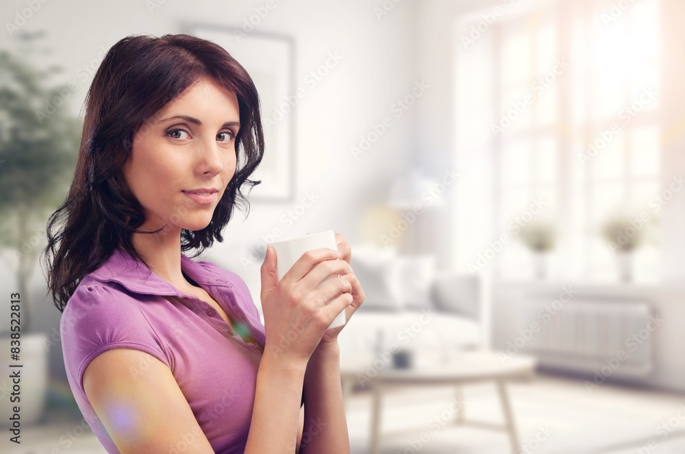 Portrait of beautiful girl drink coffee at home Portrait of beautiful girl drink coffee at home