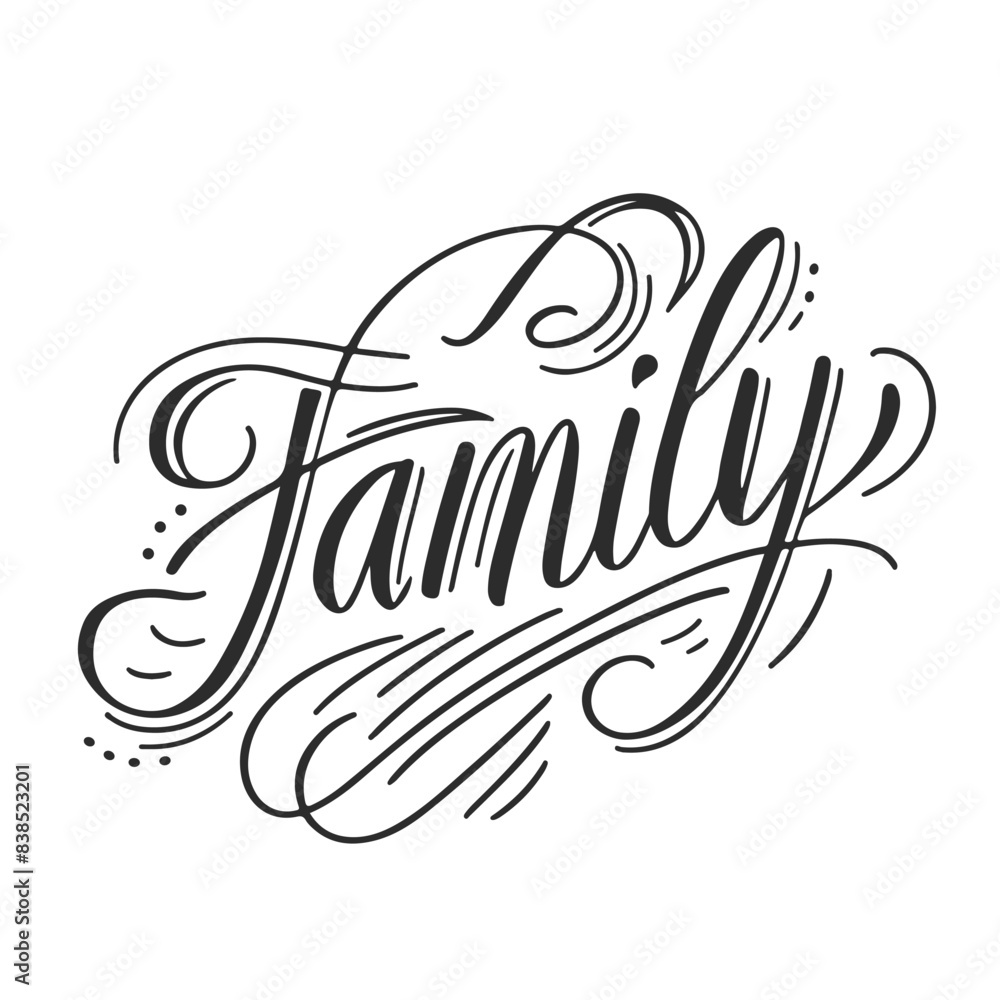 beautiful inscription Family. flat vector illustration for print on white background beautiful inscription Family. flat vector illustration for print on white background