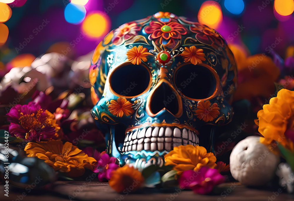 Dead day decoration with skull and candlelight Dead day decoration with skull and candlelight
