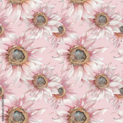 Sunflower illustration, light pink, fashion fabric pattern, seamless, textile, background