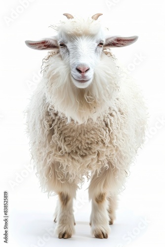 the Angora Goat with copy space on right Isolated on white background