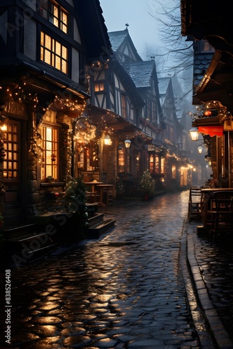 Night view of an old street in Strasbourg, Alsace, France