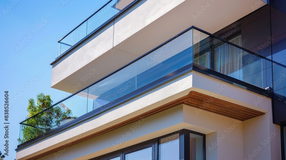 Fototapeta premium Glass Balcony. Stainless Steel Balustrade for Modern Residential House