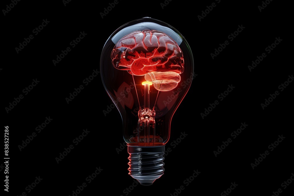 idea, thinking, imagination illustration, light bulb with brain, idea, thinking, imagination illustration, light bulb with brain,