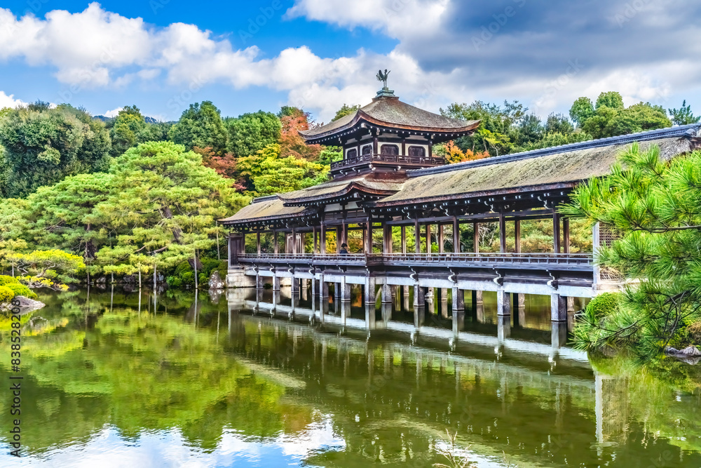 Fototapeta premium Colorful East Lake Pond Peace Bridge Heian Shinto Shrine Kyoto Japan