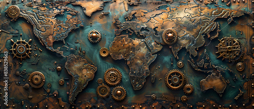 Fototapeta Naklejka Na Ścianę i Meble -  vintage metallic world map relief