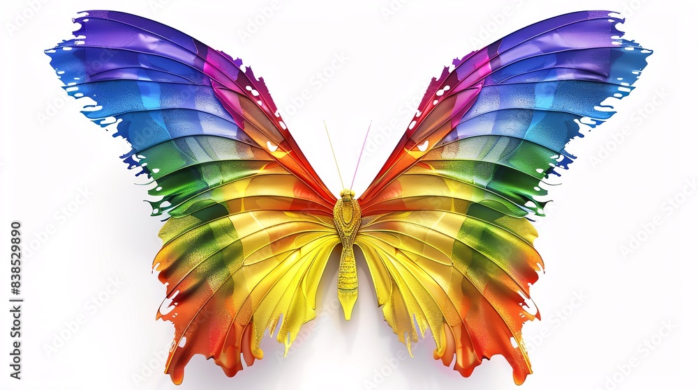 Rajah Brookes Birdwing Butterfly in bold rainbow colors with wings open, symbolizing LGBTQIA pride and majesty Rajah Brookes Birdwing Butterfly in bold rainbow colors with wings open, symbolizing LGBTQIA pride and majesty