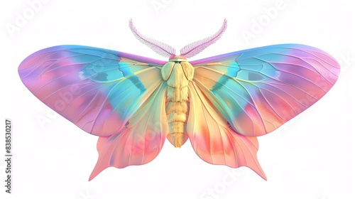 Rosy Maple Moth in a blend of rainbow colors with wings spread, embodying LGBTQIA pride and cuteness photo