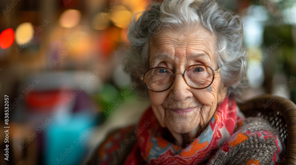 An older woman with glasses sitting in a chair, AI An older woman with glasses sitting in a chair, AI