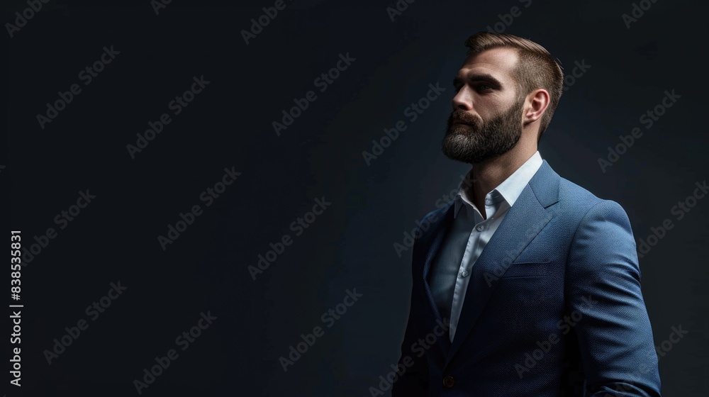 Man Suit Dark. Young Businessman in Elegant Attire on Dark Background Man Suit Dark. Young Businessman in Elegant Attire on Dark Background